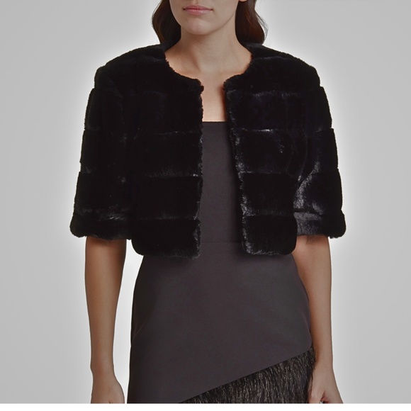 Eliza J Faux Fur Cropped Jacket - Picture 1 of 5